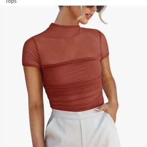 NWT Mock turtle neck sheer mesh ruched bodysuit